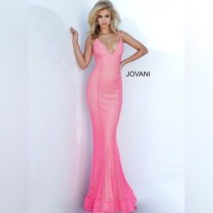 Jovani Pink Mesh Prom Dress